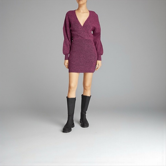 Ganni Dresses & Skirts - GANNI Melange Knit V-Neck Dress in Carmine Rose Size M